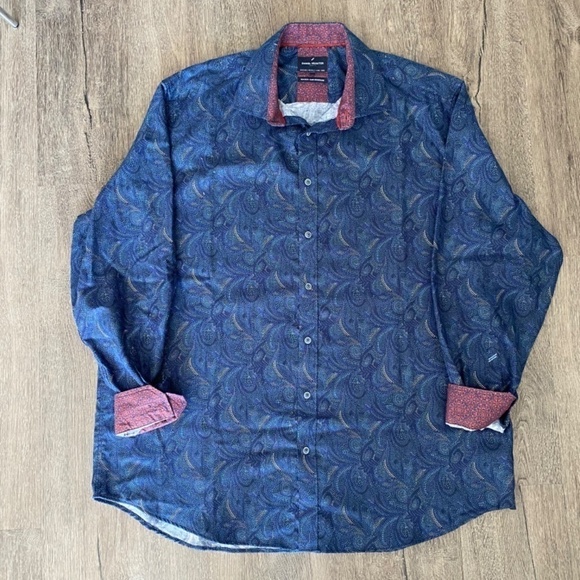 DANIEL Hechter Paris Long Sleeve Button Down Shirt, Blue Paisley, 2XL - Picture 12 of 16